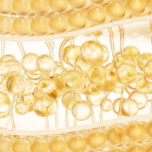 skin cell with golden liquid oil bubble, 3d rendering.