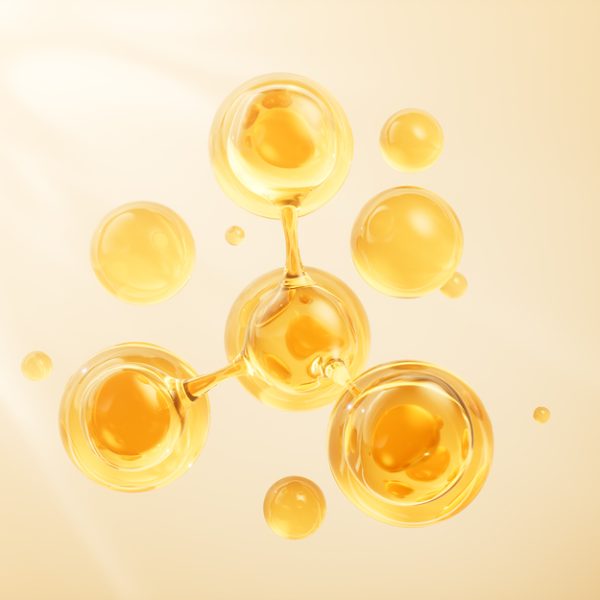 molecule and golden liquid bubble, 3d rendering.